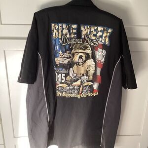 Biker Wear Mens Bike Week Daytona Beach 2015 Button Down Shirt Sz L Supporting T
